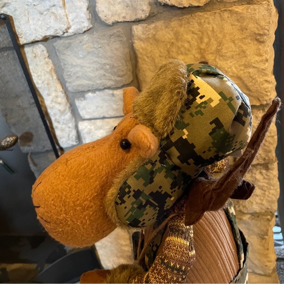 Large Christmas Holiday Plush Moose Camo Overalls & Hat Binoculars Stander 22" H - Picture 5 of 12